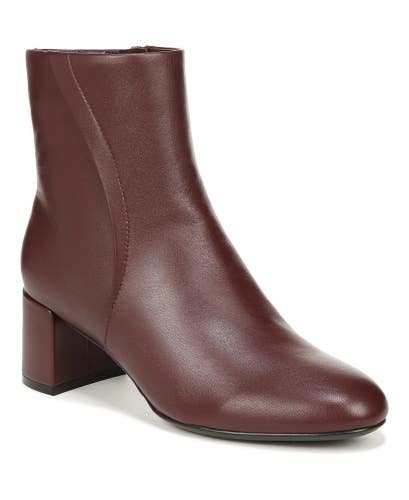Naturalizer River Boots Women 7M Red Leather Side Zip Block Heel Bootie JZZ1125