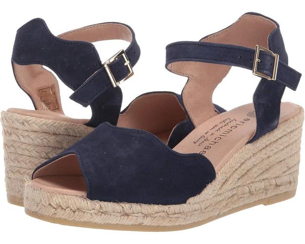 Eric Michael Lupa Sandals Women's US 10-11M Navy Suede Wedge Espadrille JZZ1255