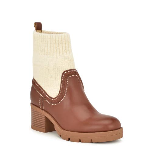 Nine West Popit Boots Women's 6 Brown Block Heel Lug Sole Casual Bootie JZZ1112