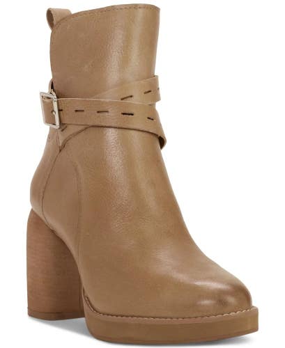 Lucky Brand Natesa Boots Women's US 7.5M Brown Leather Block Heel Bootie JZZ1155
