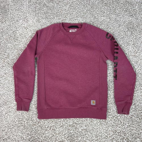 Carhartt Sweatshirt Womens Small Pink Crew Neck Raglan Long Sleeve Fleece