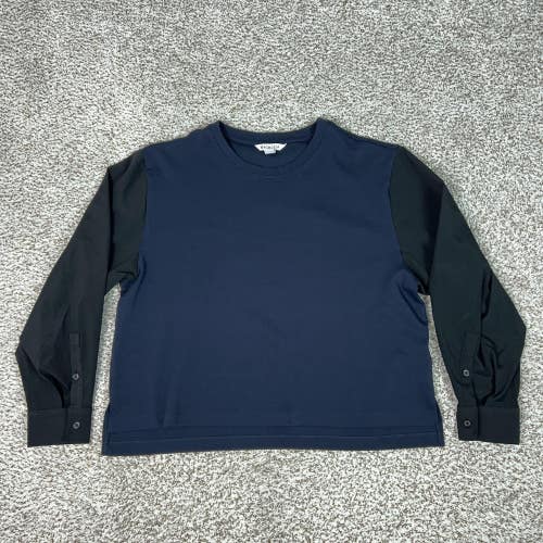 Athleta Sweatshirt Womens XL Blue Crewneck Harlow Hybrid Woven Sleeve Pullover