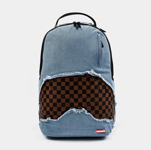 Sprayground Denim Shark Bite DLXSV Backpack Unisex OS Blue Shoulder Strap SGB50