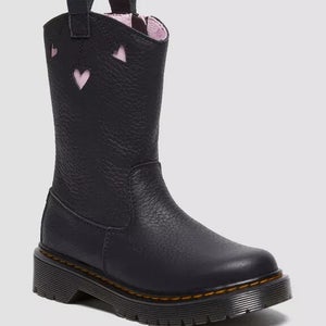 Dr. Martens Bex Heart 31948148 Boot Kids 4 Black Leather Mid Top Pull On ZOGG316