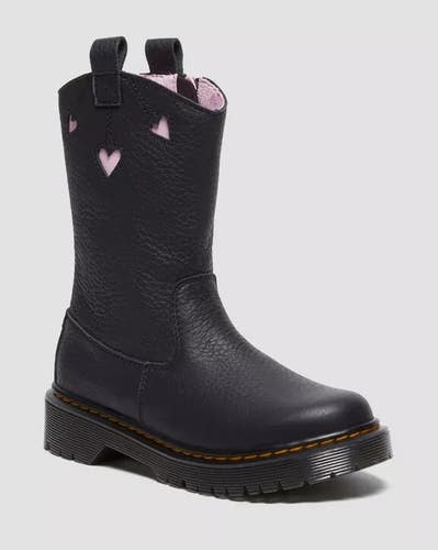 Dr. Martens Bex Heart 31948148 Boot Kids 4 Black Leather Mid Top Pull On ZOGG316