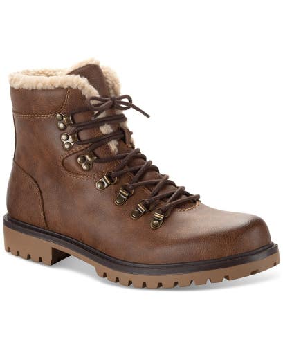 Club Room Kylerr Combat Boots Men's US 10 Brown Faux Fur Round Toe Ankle ZPO3756