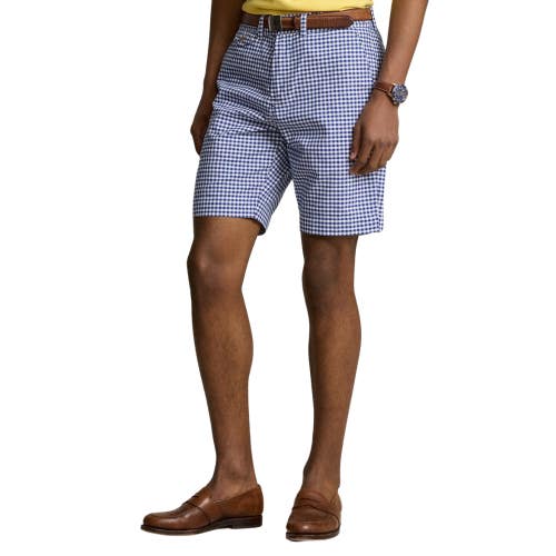 Polo Ralph Lauren Chino Shorts Mens 42 Navy Gingham Cotton 9" Classic Fit MAC178
