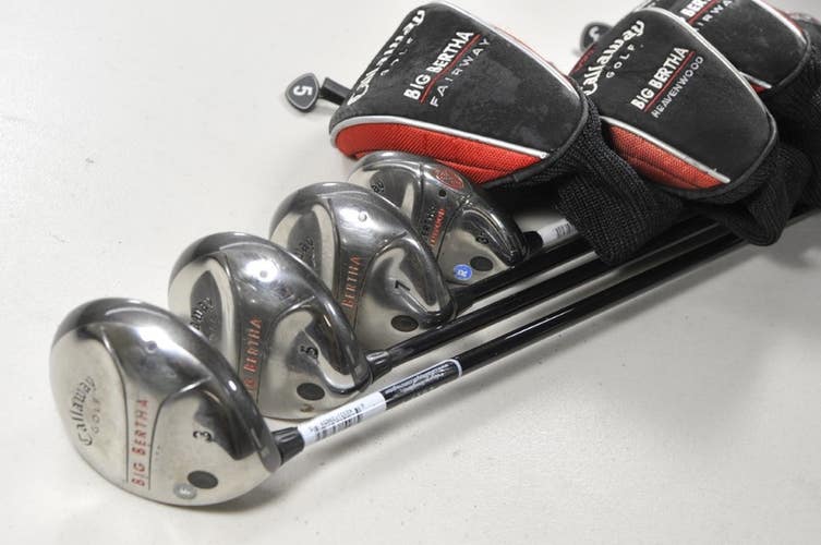 LEFT HAND Callaway Big Bertha 2004 3,5,7 Fairway Woods and #3 Hybrid Set #193097