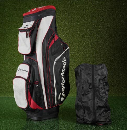 TaylorMade Cart Golf Bag Black/White/Red 14-Way Divider & Rain Hood ~ USED!