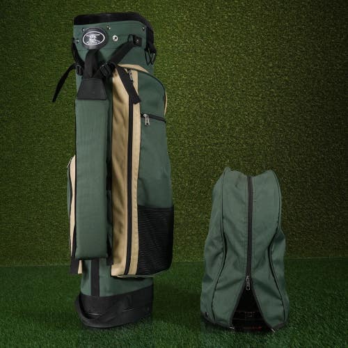 XS Sports Golf Bag Green/Tan 5-Way Divider W/ Rain Hood ~ NICE!!