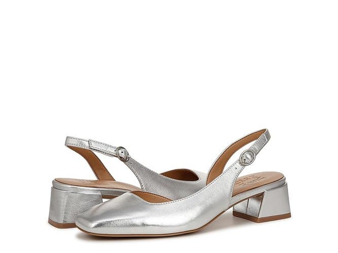 Naturalizer Jayla Sandal Women's US 6 Silver Leather Square Toe Slingback ZAP84
