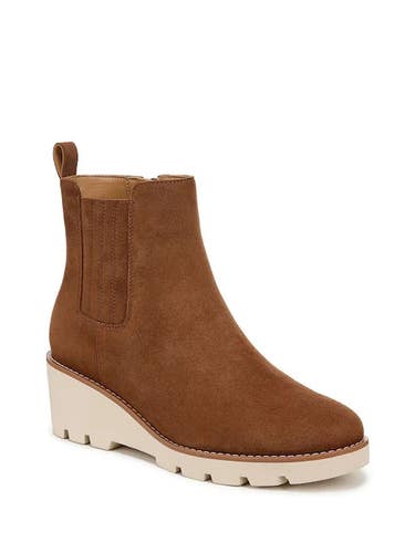 Vionic Aria Boots Women's 10 Hazelnut Brown Suede Wedge Heel Ankle Bootie ZAP82