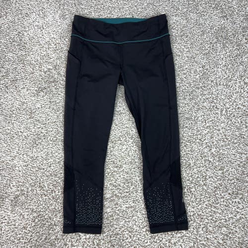 Lululemon Pants Womens 8 Black Capri Leggings Pockets Running Gym Reflective