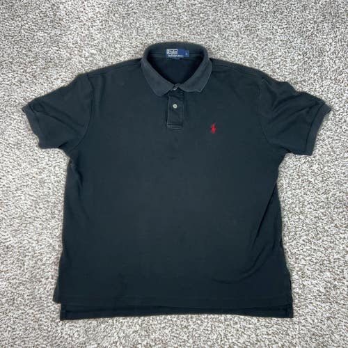Polo Ralph Lauren Polo Shirt Mens Large Black Cotton Red Pony Logo Casual Top
