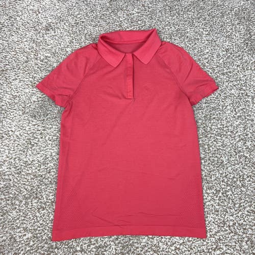 Lululemon Polo Shirt Womens 8 Pink Solid Mesh Golf Performance Top Athletic Logo