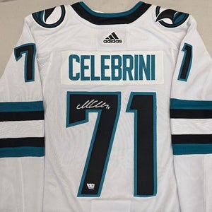 Sharks MACKLIN CELEBRINI Autographed Auto Signed WHITE Premium Jersey FANATICS