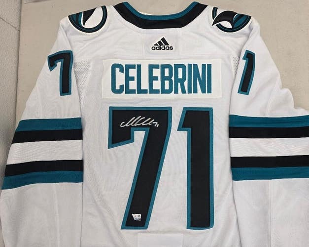 Sharks MACKLIN CELEBRINI Autographed Auto Signed WHITE Premium Jersey FANATICS