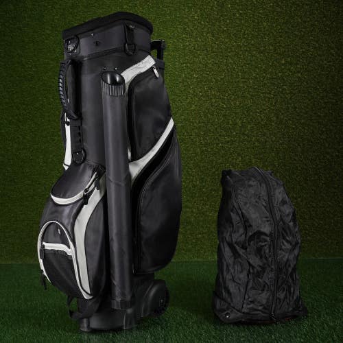RJ Sports Spinner X Wheeled Rolling Cart Golf Bag 14-Way Putter Well & Rain Hood