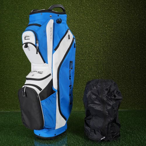 Cobra ULTRALIGHT PRO Cart Golf Bag Blue/White 14-Way Divider & Rain Hood ~ NICE!