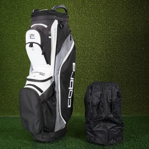 Cobra ULTRALIGHT PRO Cart Golf Bag Black/Gray/White 14-Way Divider + Rain Hood