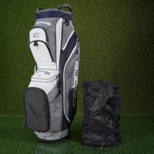 Cobra Ultralight Pro Cart Golf Bag Gray/Navy/White 14-Way Divider & Rain Hood!