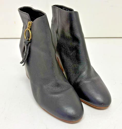 Franco Sarto Callahan Black Leather Side-Zip High-Heel  Ankle Boots US 9 EU 39