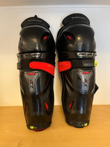 Used Bauer VAPOR 3X PRO Intermediate Shin Guards Black And Red 13"