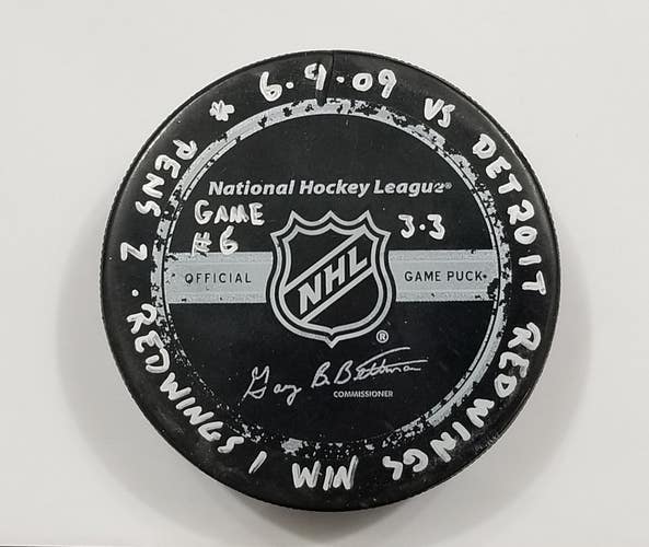 6-9-09 STANLEY CUP FINAL GAME 6 Pittsburgh Penguins vs Detroit Game Used Puck
