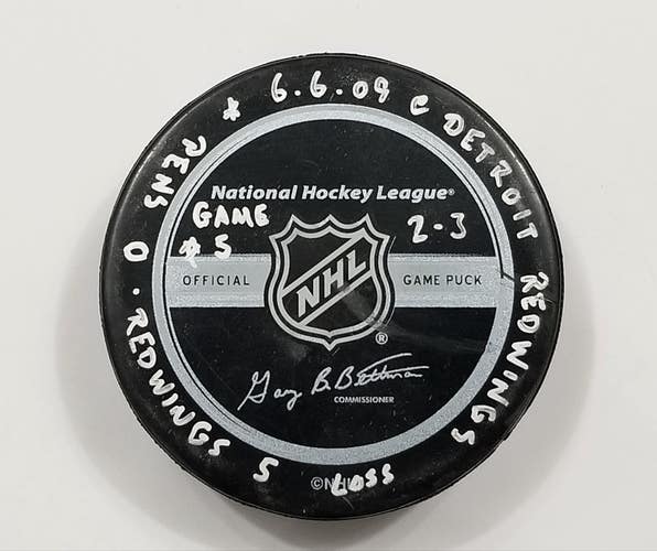 6-6-09 STANLEY CUP FINAL GAME 5 Pittsburgh Penguins at Detroit Game Used Puck