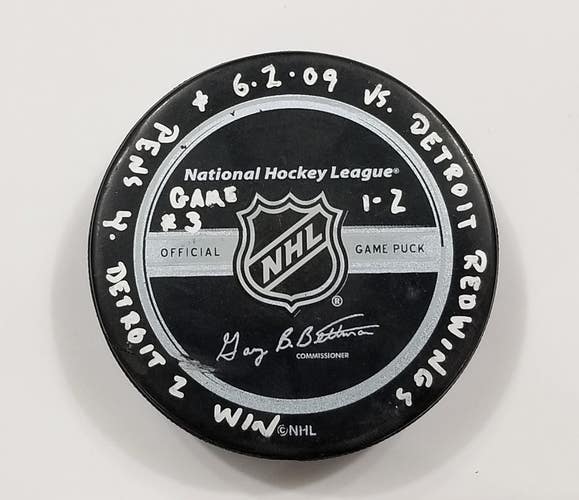 6-2-09 STANLEY CUP FINALS GAME 3 Pittsburgh Penguins vs Detroit Game Used Puck