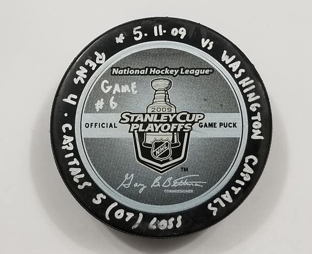 5-11-09 PLAYOFF Rd 2 G 6 Pittsburgh Penguin vs Washington Capital Game Used Puck