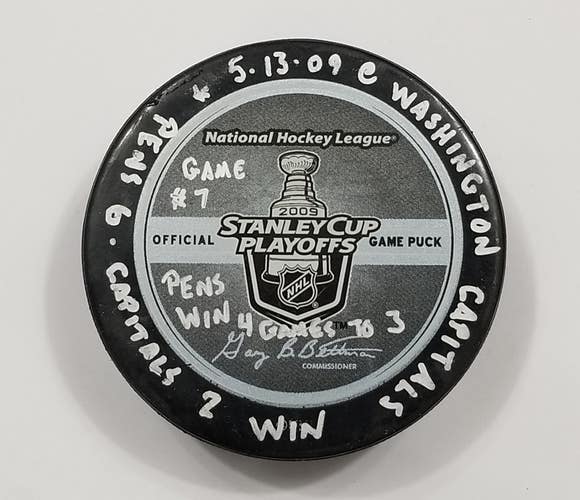 5-13-09 PLAYOFFS Rd 2 G7 Pittsburgh Penguins @ Washington Capital Game Used Puck