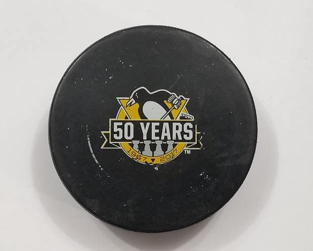 2017 PITTSBURGH PENGUINS 50th NHL 100th Anniversary CUP YEAR Game Used Puck