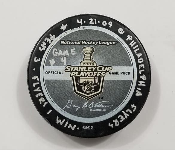 4-21-09 PLAYOFF Rd 1 G 4 Pittsburgh Penguins @ Philadelphia Flyer Game Used Puck