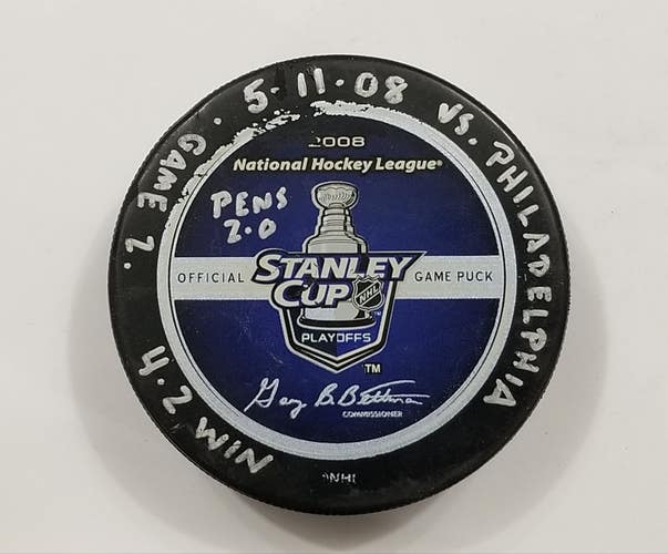 5-11-08 ECF G 2 Pittsburgh Penguins vs Philadelphia Flyers Game Used Hockey Puck