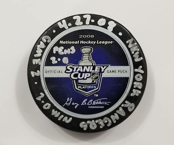 4-27-08 PLAYOFF Rd 2 G 2 Pittsburgh Penguins vs NY Rangers Game Used Hockey Puck