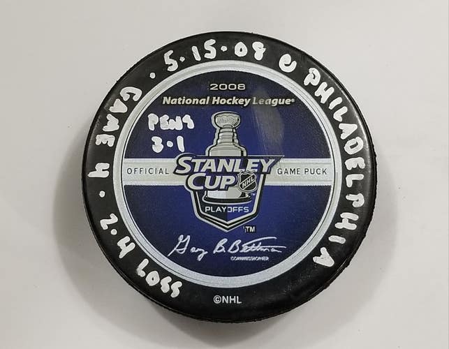 5-15-08 ECF G 4 Pittsburgh Penguins @ Philadelphia Flyers Game Used Hockey Puck