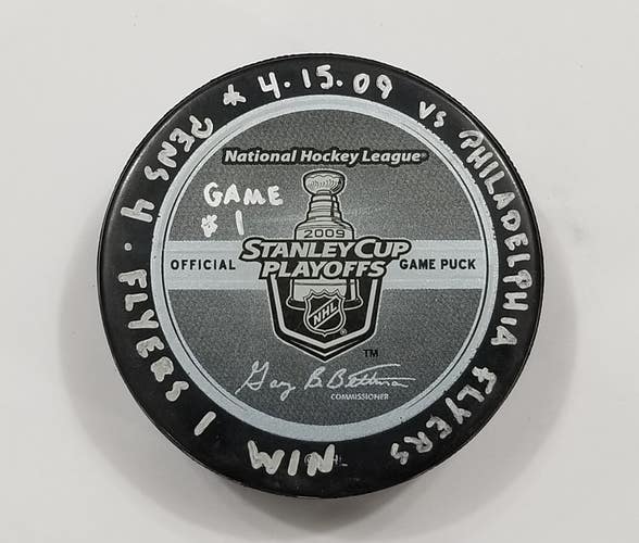 4-15-09 PLAYOFFS Rd 1 G 1 Pittsburgh Penguins vs Flyers Game Used Hockey Puck