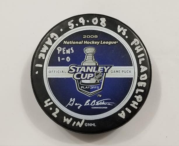 5-9-08 ECF G 1 Pittsburgh Penguins vs Philadelphia Flyers Game Used Hockey Puck