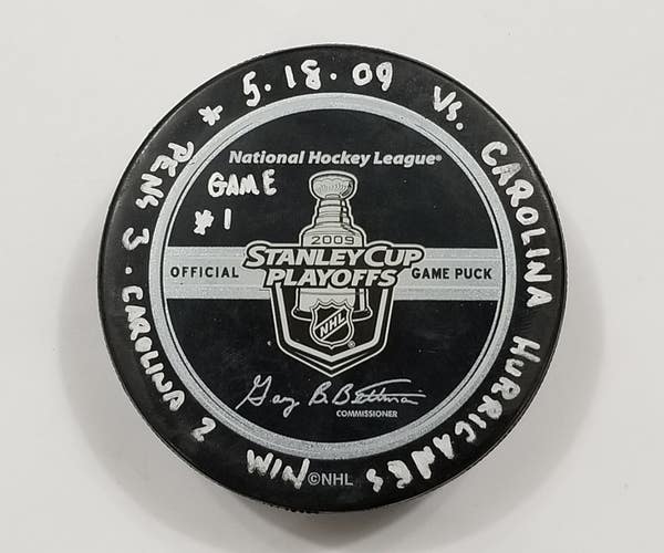 5-18-09 ECF G 1 Pittsburgh Penguins vs Carolina Hurricanes Game Used Hockey Puck