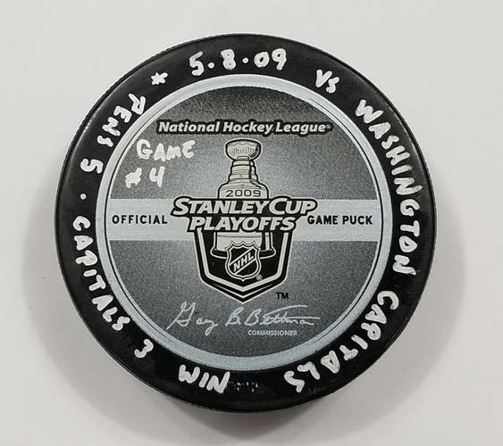 5-8-09 PLAYOFFS Rd 2 G 4 Pittsburgh Penguins vs Washington Game Used Hockey Puck