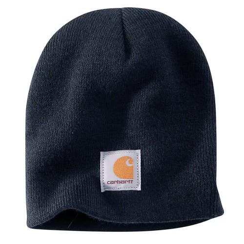 Carhartt A205NVY Beanie Hat Unisex Navy Patch Logo Knit Winter Wear Cap DSGL581