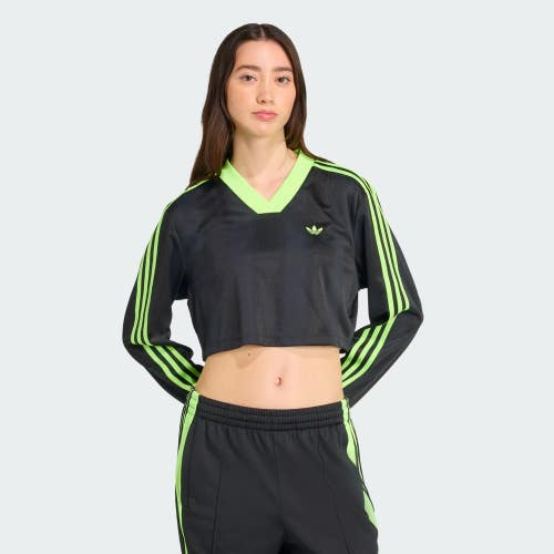 Adidas Adicolor Top Women's XS Black Jacquard Long Sleeve Cropped Soccer DSGL723