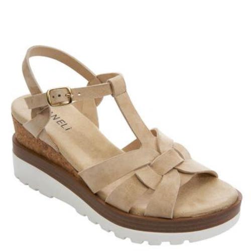 Vaneli Carly Sandals Women's US 11 Beige Suede Ankle Strap Wedge Heel VER637