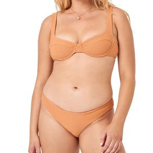 L*Space Winnie Bikini Top Womens XL Orange Stretch Rib Tie-Back Swimwear JDM1307