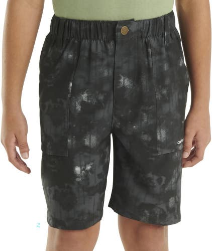 Carhartt Shorts Boys XL 18-20 Black Tie-Dye Flat Front Elastic Waist APP1859