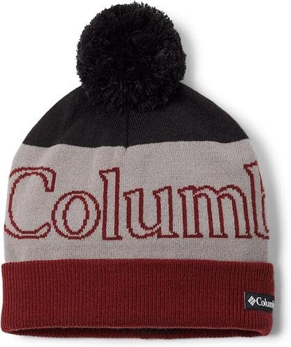 Columbia Polar Powder II 1979861011 Men's Black Gray Red Pom Beanie Hat APP1833