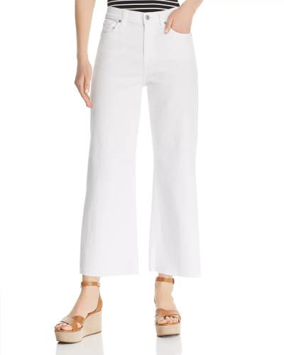 7 for All Mankind Alexa Jeans Women's 31 White Raw Hem Wide Leg Cropped RED96