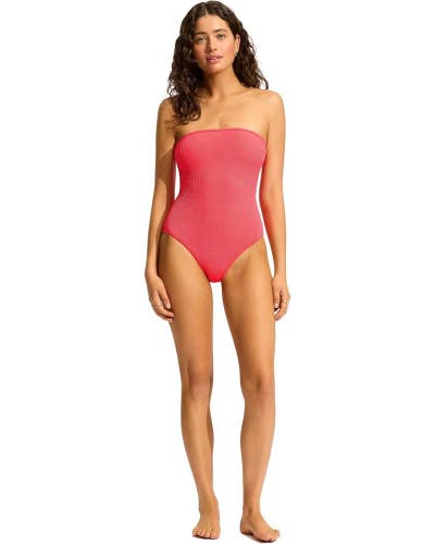 Seafolly Sea Dive Swimsuits Women 10 Snapdragon Stretch Bandeau One Piece RED281