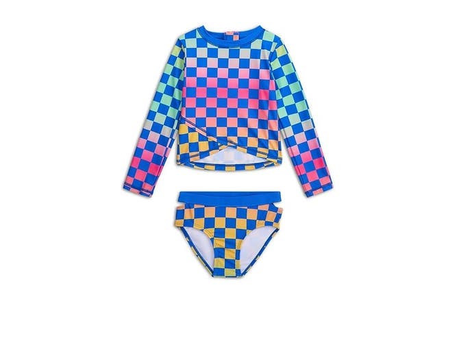 Appaman Oceana Rash Guard Set Kids 12 Blue Multi Check Stretch Swimwear RED346